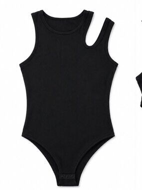 SHEIN Black Ribbed Sleeveless Bodysuit Size Large Minimalist Basic